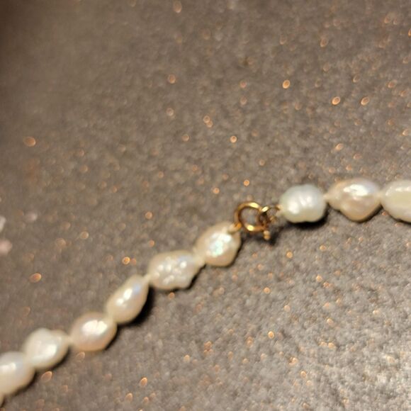 Fine Freshwater Baroque Pearl Necklace & Hoop Earrings w 14K Gold Onyx beads VTG - Picture 7 of 10